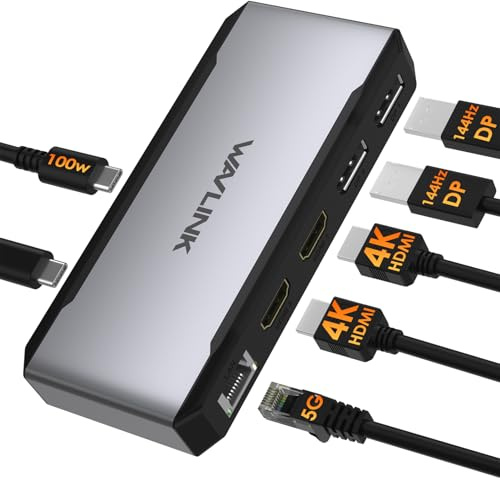WAVLINK USB C Docking Station Dual HDMI, 4 Monitor Docking Station With Dual DP, Dual HDMI, 100W PD IN, 5G Ethernet port for Dell/HP/Lenovo etc, Windows Systerm Computer Only - Host USB3.2 Required