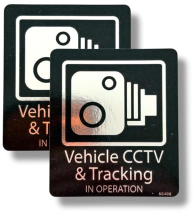 Sticker Gold - 2 Pack - Chrome 8cm Vehicle CCTV & Tracking Self Adhesive Stickers - Car, Van, Sign, Warning, Surveillance, Camera, Security Decal White SG406