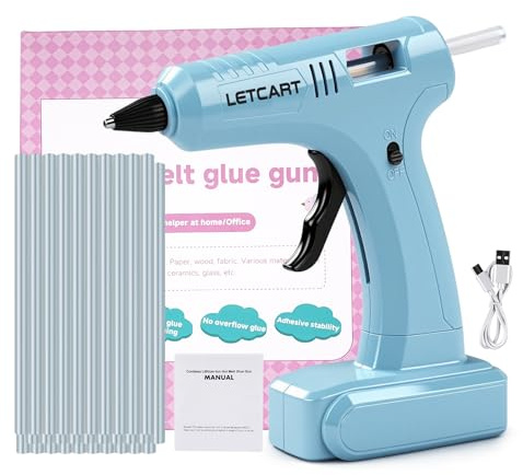 YUMILI TC03-40W Mini pistolet à colle chaude USB avec 30 bâtonnets de colle pour travaux manuels, bricolage, emballage, réparations (bleu)