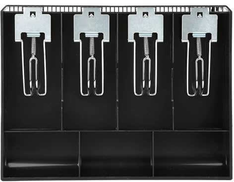 Sostituzione del vassoio dell'inserto del registratore di cassa, quattro scatole per cassiere con clip in metallo, organizer per cassetti contanti in materiale ABS per denaro e, (Nera)