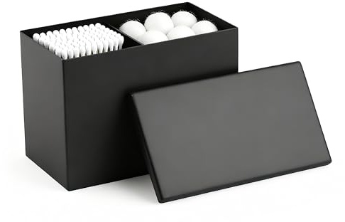 Jarvita Wattestäbchen Behälter aus Edelstahl - Badezimmer Organizer für makeup, Kosmetik, Pinsel etc. - Aufbewahrungsbox mit Deckel - Schwarz matt - Wattepadspender - Wattepads aufbewahrung