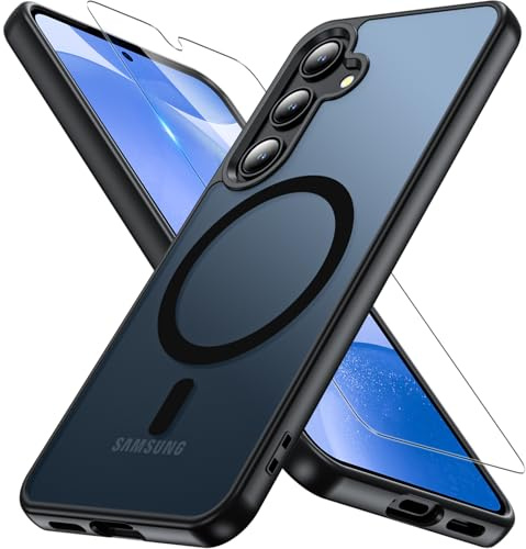 BESINPO Für Samsung Galaxy S24 Hülle mit MagSafe & Panzerglas | S24 Hülle, Magnetisch Stoßfest Anti-Fingerabdruck,Matt Transparent Handyhülle Schutzfolie Case(Schwarz)