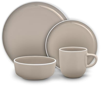Barbary & Oak Nattura 16 Piece Dinnerware Set, 4X Dinner Plates, 4X Side Plates, 4X Bowls, 4X Mugs, Made from Premium Stoneware, Dishwasher Safe, Cashmere, BO867022CSH