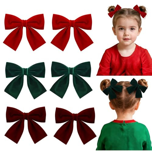 Zimocepuz New Year Hair Bows, Velvet Bows Hair Clips for Girls, Vintage Christmas Hair Bows for Children