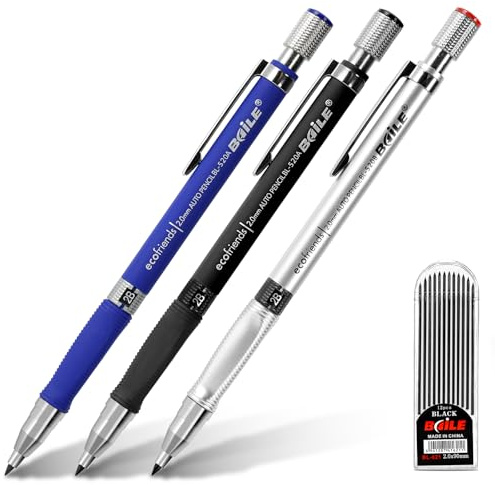 APXEL 3 2mm Portamine Con Gomma, Matita Grafite, Matite Meccaniche Set 3 Tubo Mine Inclusa per Scrivere, Redigere, Disegnare E Fare Schizzi