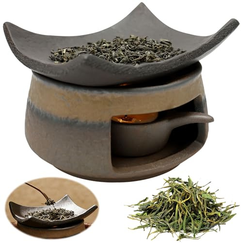Ceramic Tea Stove Warmer Set Aromatherapy Burner with Tealight Holder Handmade Ceramic Candle Wax Melts Warmer Desktop Teapot Heater for Home Office Hotel