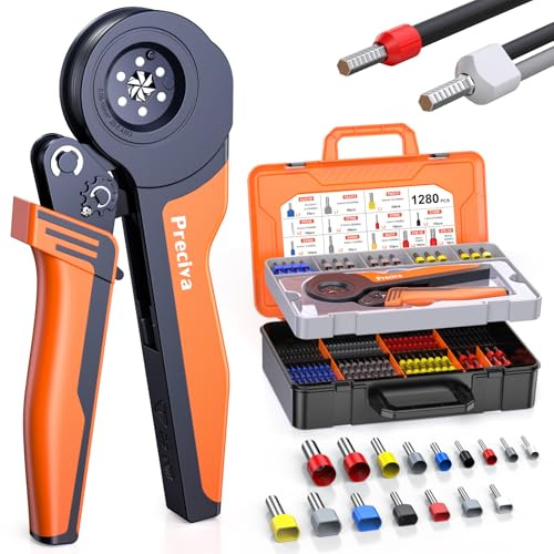 Preciva Pinza Para Crimpar con 1280 Piezas,0.08-16mm² de Crimper,Alicates de Terminales Talla Grande,Punteras Electricas,Alicates de Seis Lados para Bricolaje y uso Industrial Terminales EléCtricos