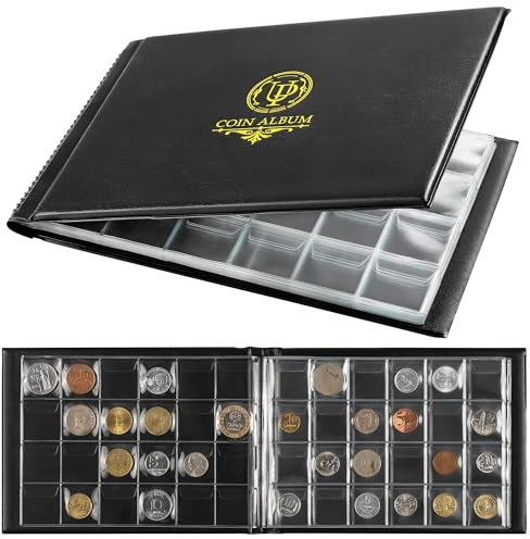 Album de Collection de Pièces 240 Pochettes - Livre à Pièces 10 Feuilles | Uncle Paul Cahier de Rangement avec Grille 33x33 mm pour Livres, Pennys, Cents, Dollars, Nickels (Noir) CS51240BK