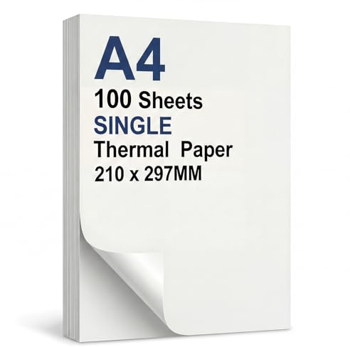 100 Fogli Carta Termica A4 Tagliata, NON Piegata, Compatibile con la Maggior Parte delle Stampanti Termiche A4, Carta Asciugatura Rapida per Documenti, Siti Web, Foto (Fogli Singoli)