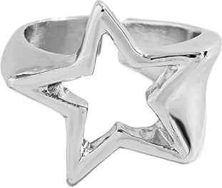 Ticome Hollow Star Ring for Women,Vintage Silver Gothic Geometric Open Adjustable Stackable Finger Knuckle Rings,Metal Hollow Simple Star Shaped Grunge Band Y2K Statement Chunky Ring