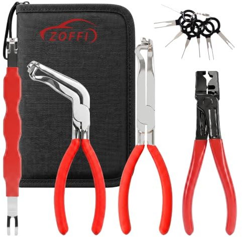 4PCS Electrical Disconnect Pliers with 7PCS Terminals Removal Tool for Automotive Electrical Connector Separator, Push Tab Plugs, Fuel Line Hose, Hose Clamp with a Storage Box