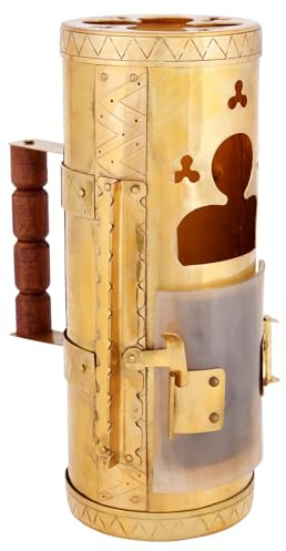 Laterne aus Messing mit Horntür | Wikinger, Licht, Laterne, Historische Replik, Dekoration, Accessoire für Reenactment & LARP