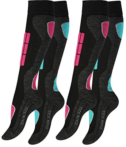 2 Paar Original VCA® SKI Funktionssocken, Wintersport Socken mit Spezial Polsterung,Gr.-39/42,Pink/Turquoise