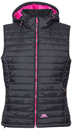 Trespass Womens Gilet Aretha - Lightly Padded with Bubble Stitching, 2 Low Profile Zip Pockets, Hem Adjusters, Inner Storm Flap, Contrast Lining and Front Zip, Detachable Hood with Stud Fastenings