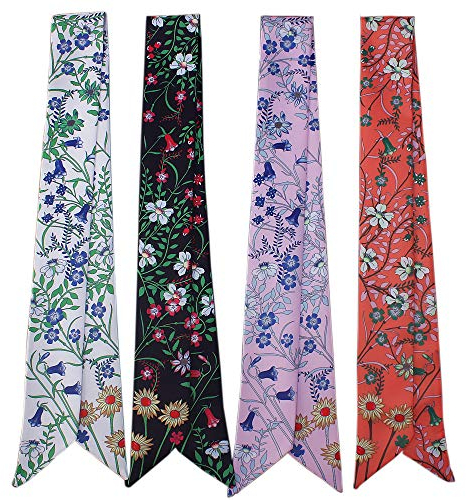 Uainhrt 4pcs Multicolor Medium Floral Fashion Schals Damen Chic Feminine Schals für Taschengriff Kopf & Haarband Halstuch Schal Armband Kleine Fliege Geschenk für Frauen zu Anlässen