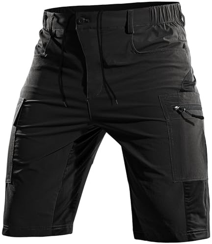 Cycorld Kurze-Hosen-Herren, Wanderhose MTB Hose Herren Kurz Atmungsaktiv Schnelltrocknende Bermuda Cargo Shorts Arbeitshosen Männer Kurz Radhose Fahrradhose Mountainbike (Schwarz, L)