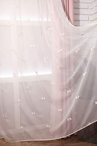 Lactraum Gardine Kinderzimmer Mädchen Prinzessin Bestickt 3D Schmetterling Weiß Voile mit Kräuselband 200 x 245 cm