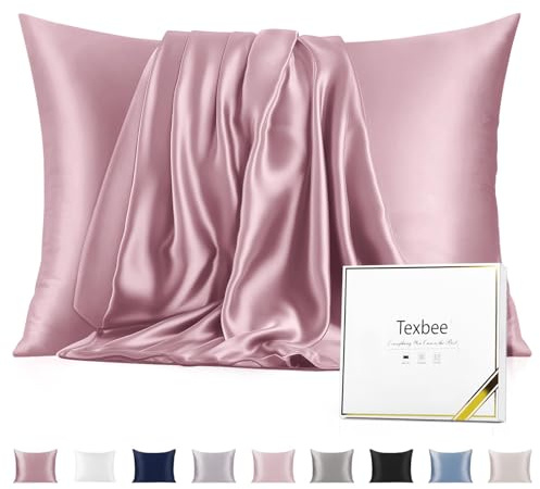 Texbee Silk Pillowcase for Hair and Skin Hidden Zipper, 1PC Silk Pillow Cases Queen Size for Women Men Comfortable Breathable(50x75 cm, Cinnamon Pink)