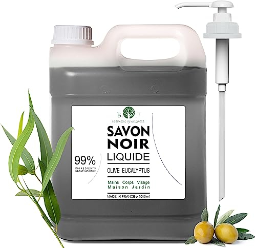 Savon Artisanal Bio Savon Noir Africain pour Distributeur Savon d'Alep Original 100% Naturel Biodégradable Corps Visage Mains Shampoing Vêtements Cosmétique Maison Rasage 2000 ml