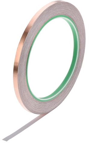 sourcing map Doppelseitiges leitendes Band Kupferfolienband elektrische Reparaturen Flammschutzband Für EMI Abschirmung Buntglas 5mm x 20m/21,8 Meter