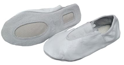 SKMAXO Pure Leather White Gymnastic Shoes in Children's and Adult's Sizes | Full Soft Sole Genuine Leather Training/Yoga/Trampoline Dance Shoes (Gymnastic, UK 6)