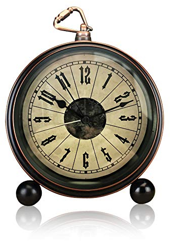 ALEENFOON Reloj Despertador clásico Retro de 5 Pulgadas, sin garrapatas de Metal silencioso, Antiguo Estante de Mesa de Escritorio, Reloj de Cuarzo, Funciona con Pilas para mesillas de Noche (Retro)