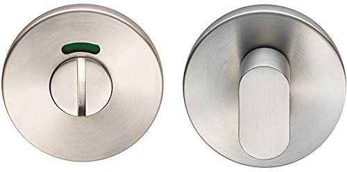 Slim Bathroom Thumbturn Lock and Release Handle - with Indicator - Satin Steel | Locking Thumb Turn and Release Handle - Screwless Rose - for Use with Lever on Rose Door Handles