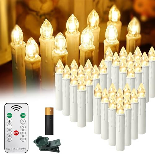 YRHome 40er LED Weihnachtskerzen Kabellos Warmweiß Kerzen mit Timer Fernbedienung Flammenlose Christbaumkerzen Feiertag für Partys,Weihnachtsbaum,Hochzeit, Hochzeitsdeko,Geburtstags (mit Batterie)