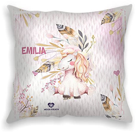 wolga-kreativ Deko-Kissen-bezug Einhorn Federn 40x40 cm Namenskissen Mädchen Kissen Babyzimmer Kinderzimmer Kinder Baby mit Namen personalisiert personalisiert