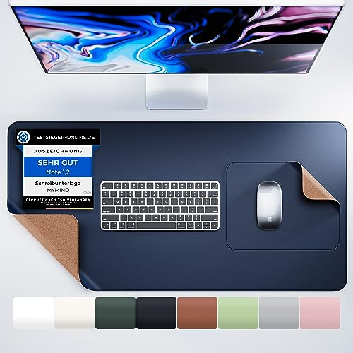 MYMIND® Schreibtischunterlage [2-er Set] 80x40cm - Premium Qualität mit extra Mauspad - Schreibunterlage für Homeoffice - Schreibtisch Unterlagenmatte rutschfest - Desk Mat - Unterlage (Nachtblau)