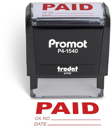 Promot Paid Stamp Self Inking Stamp - Paid Stamp for Office, Accounts Payable Stamp w/Check Number and Date - Rubber Stamps for Retail Use, Red Ink Stamp, Self Inking Stamp for Business Supplies