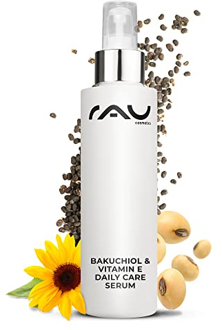 RAU Cosmetics Bakuchiol Vitamin E Serum 100ml - Anti-Aging Gesichtsserum mit pflanzlicher Retinol-Alternative - Feuchtigkeitsserum mit Squalan Bisabolol für alle Hauttypen - Made in Germany