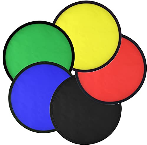 Mototo 15 Pieces Foldable Flying Disc Fans with Bag Folding Pocket Toy Set for Kids Fun Birthday Party Favors Summer Outdoor Activity Game Christmas Halloween, 5 Colors