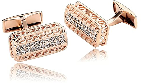 Whoiy Manschettenknöpfe Hochzeit Rosegold, Manschettenknöpfe Hochzeit Edelstahl Rechteck Zirkonia für Männer Kostenlose Gravur mit Schmuck Box