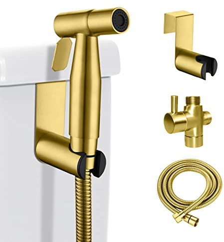 LOSCHEN Bidet Sprayer kit for Toilet,Hand Held Sprayer Shattaf Toilet Attachment Stainless Steel for Pet Bath/Personal Hygiene/Bathroom,Easy to Install with T-Adapter（Gold）