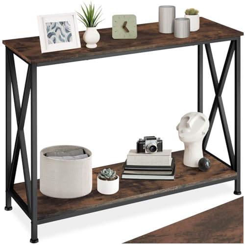 tectake® Console meuble TACOMA 100 x 35 x 80,5 cm, Style industriel chic minimaliste, Cadre en acier robuste, Console Entree Meuble d'Entrée Couloir Salon Bureau, Décoration Maison, Couleur Bois Foncé