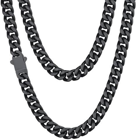 Black Necklace for Men Cuban Chain Necklace Rapper Jewelry Curb Necklace Black Stainless Steel Cuban Link for Men Hip Hop