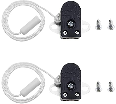 Interruptor con Cuerda, 2 Piezas Interruptor Lampara 2A 250V, Interruptor de Cable para Interruptor Ventilador Techo, Negra