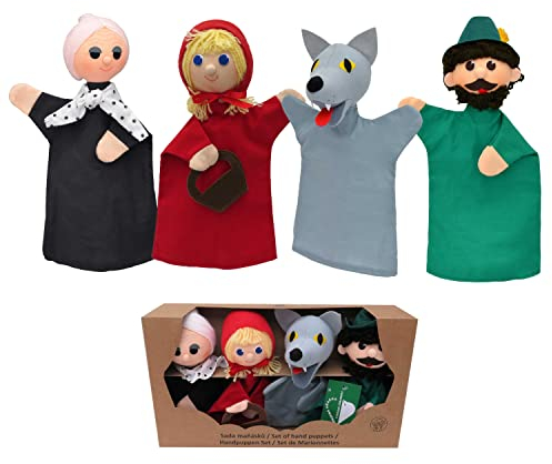 Set med 4-fack marionett sagofigur handdocka rödluvan 18 cm, flerfärgad, för barn pojkar flickor spädbarn