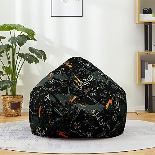 FANSU Sitzsack Waschbar Ohne Füllung für Kinder und Erwachsene, Stuhlbezug Indoor Outdoor, Textile Aufbewahrung Mit Reißverschluss (100x120cm, Orangefarbene Blitze)