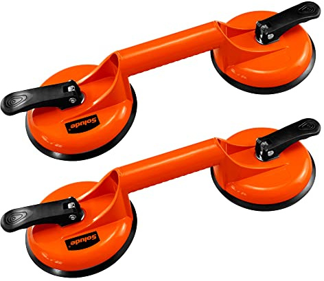 SOLUDE 2 Pack Glass Suction Cups,Aluminium Heavy Duty Vacuum Handle Glass Holder for Lifting Large Glass/Window/Tiles/Mirror/Granite/Floor Gap Fixer/Windshield Removal & Install Tool