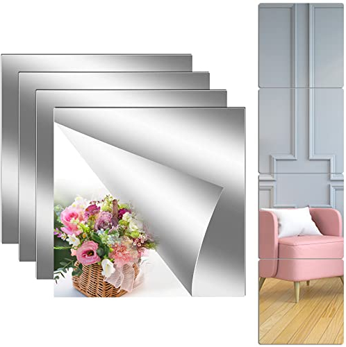 AOOGON 4 Stücks Dicker Acryl Spiegel, Flexibler Selbstklebender Spiegel, Rahmenloser Wandspiegel für Badezimmer, Schlafzimmer, Kleiderschrank, Zuhause (2MM Mirrors)