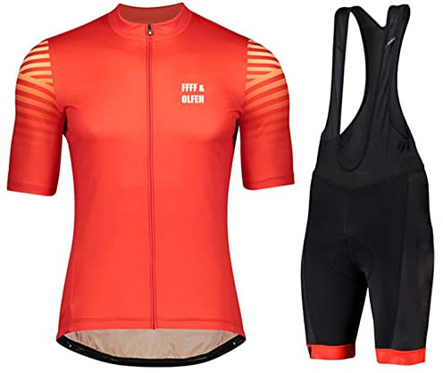 Herren Radtrikot Set- Herren Fahrrad Trikot Kurzarm- Schnell Trocknend Atmungsaktiv Fahrradbekleidung Fahrradtrikot, Radsport Set mit 3D Cushion Shorts (Rot,L)
