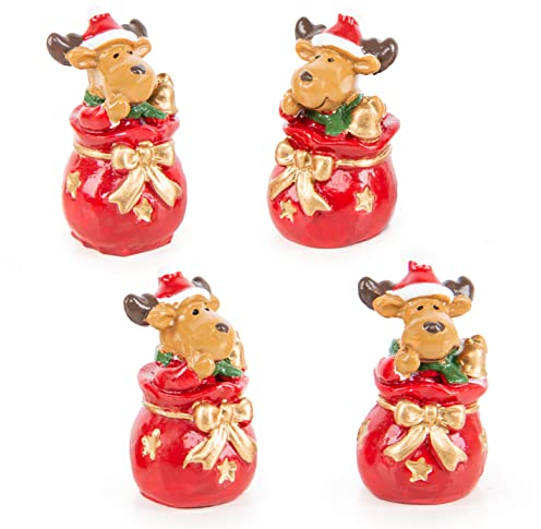 Logbuch-Verlag Lot de 4 petites figurines de Père Noël - 3,5 cm - Rouge marron doré