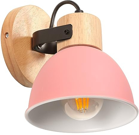 iDEGU Wandleuchte Innen Vintage Wandlampe aus Holz und Eisen Industrie Design Lampe Retro Wandstrahler Verstellbare Deckenleuchte Wandspot Wohnzimmer Schlafzimmer Küche (Rosa)