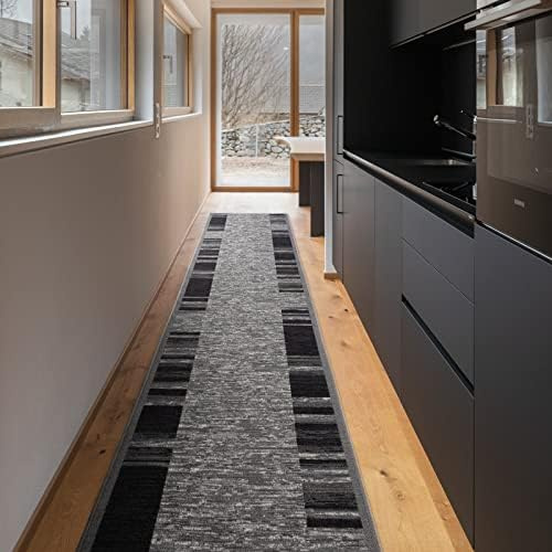 Floordirekt Teppichläufer Navona - Läufer für Küche, Flur & Wohnraum - Feinschlingen Teppich - rutschfest & antistatisch - Küchenläufer Flurteppich Flurläufer (Anthrazit, 80 x 350 cm)