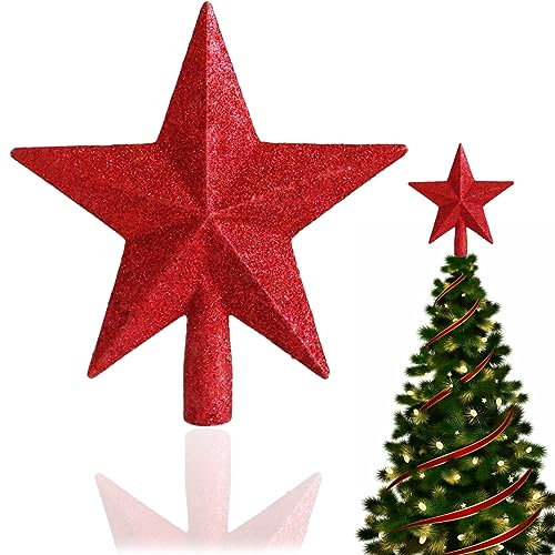 Plastico Estrella Punta Arbol, Estrella Navideña para Arbol, Estrella Árbol con Purpurina, Strella Punta De Árbol, Estrella Copa del Árbol De Avidad, para La Decoración del Árbol De Navidad, Rojo