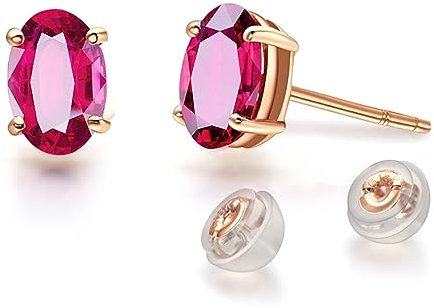 AMDXD Echt Gold Schmuck Ohrringe Rosegold 750 18K, Ohrstecker Damen Klassiker Zart mit Turmalin Ovalschliff Rot 1ct Ohrringe Jugendstil