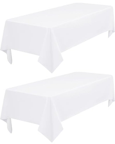 2 weiße, rechteckige Tischdecken für 1,8 m Tisch, 153 x 260 cm, knitterfrei, waschbar, Polyester, Buffet, Party und Hochzeit