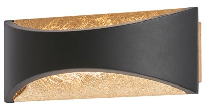 Fischer & Honsel Wandleuchte, Rio | sandschwarz/blattgoldfarben | Acryl weiß| B: 22,50 cm, H: 9,00 cm, Ausladung Wand: 7,70 cm| 1x LED 5,5 Watt 2700 K inkl.| 540 lm | EEG: F | 30529